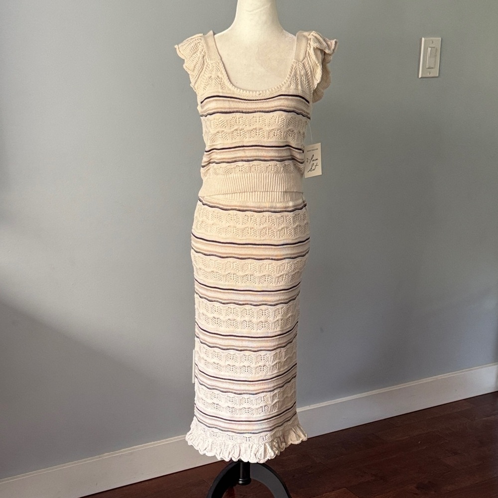 Freshman Ivory and Lavender Knit Midi Dress